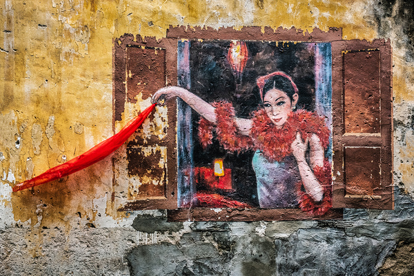 Lady with Red Scarf Print