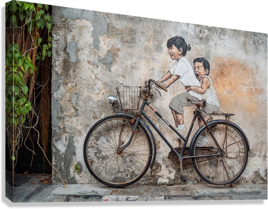 Little Children on a Bicycle Canvas Print