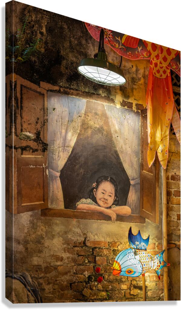 Window Girl with Fish Canvas Print