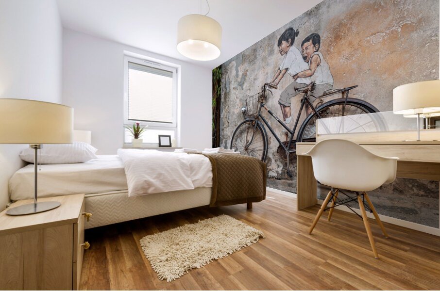 Little Children on a Bicycle Mural print