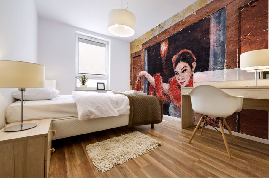 Woman with a Red Scarf Mural print