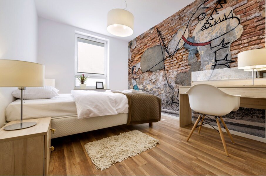 Boy With Dinosaur Mural print