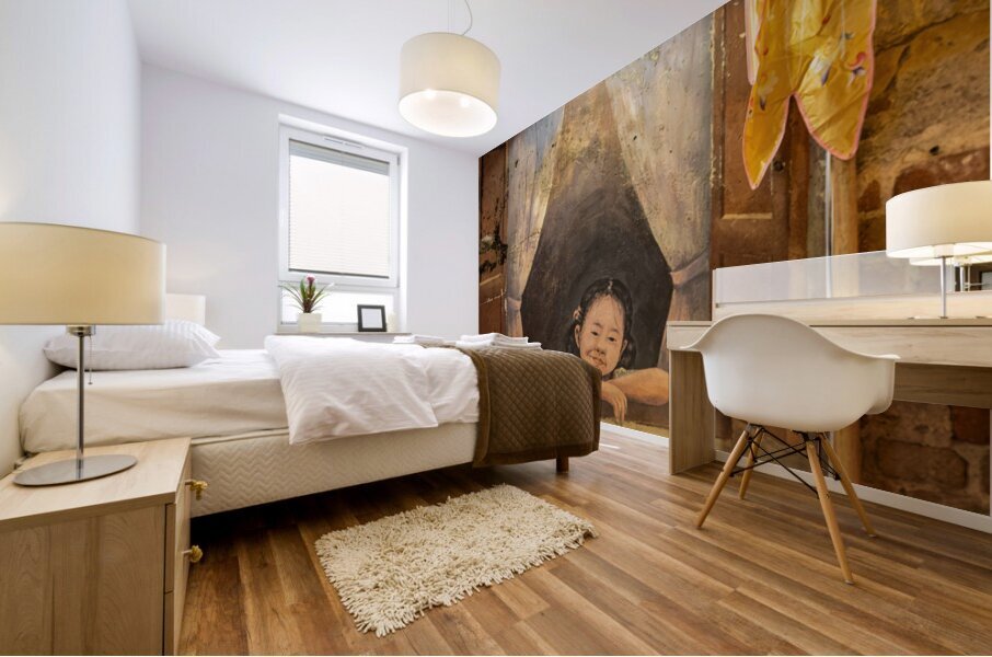 Window Girl with Fish Mural print