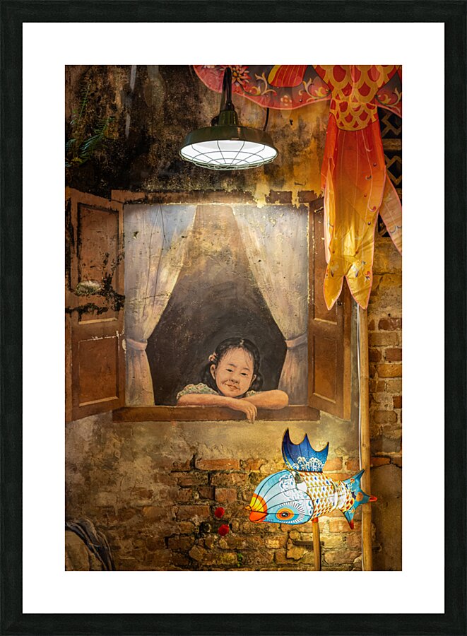 Window Girl with Fish Picture Frame print
