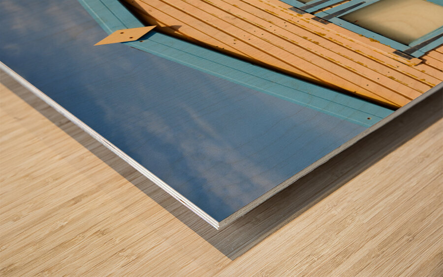 Three Blue Windows Wood print